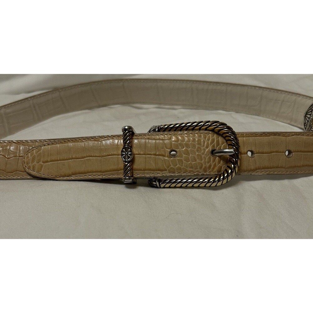 Brighton Vintage Women’s Reversible Cream & Tan Leather Belt Silver & Gold M30